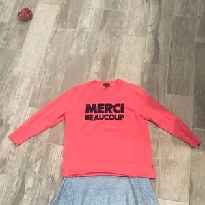 J. Crew Pink/Melon color cashmere with Merci Beaucoup Design